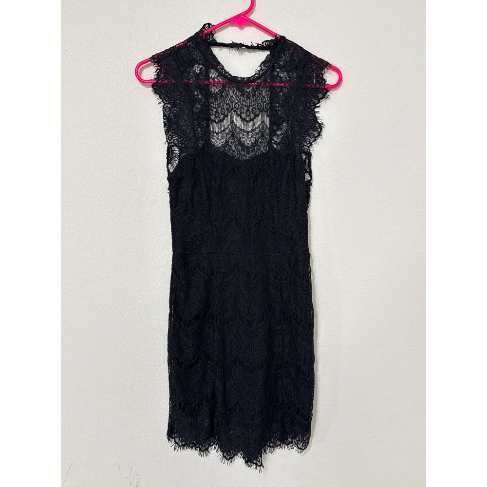 Intimately Free People Black High Neck Lace Overlay Mini Dress Sz XS Whimsigoth